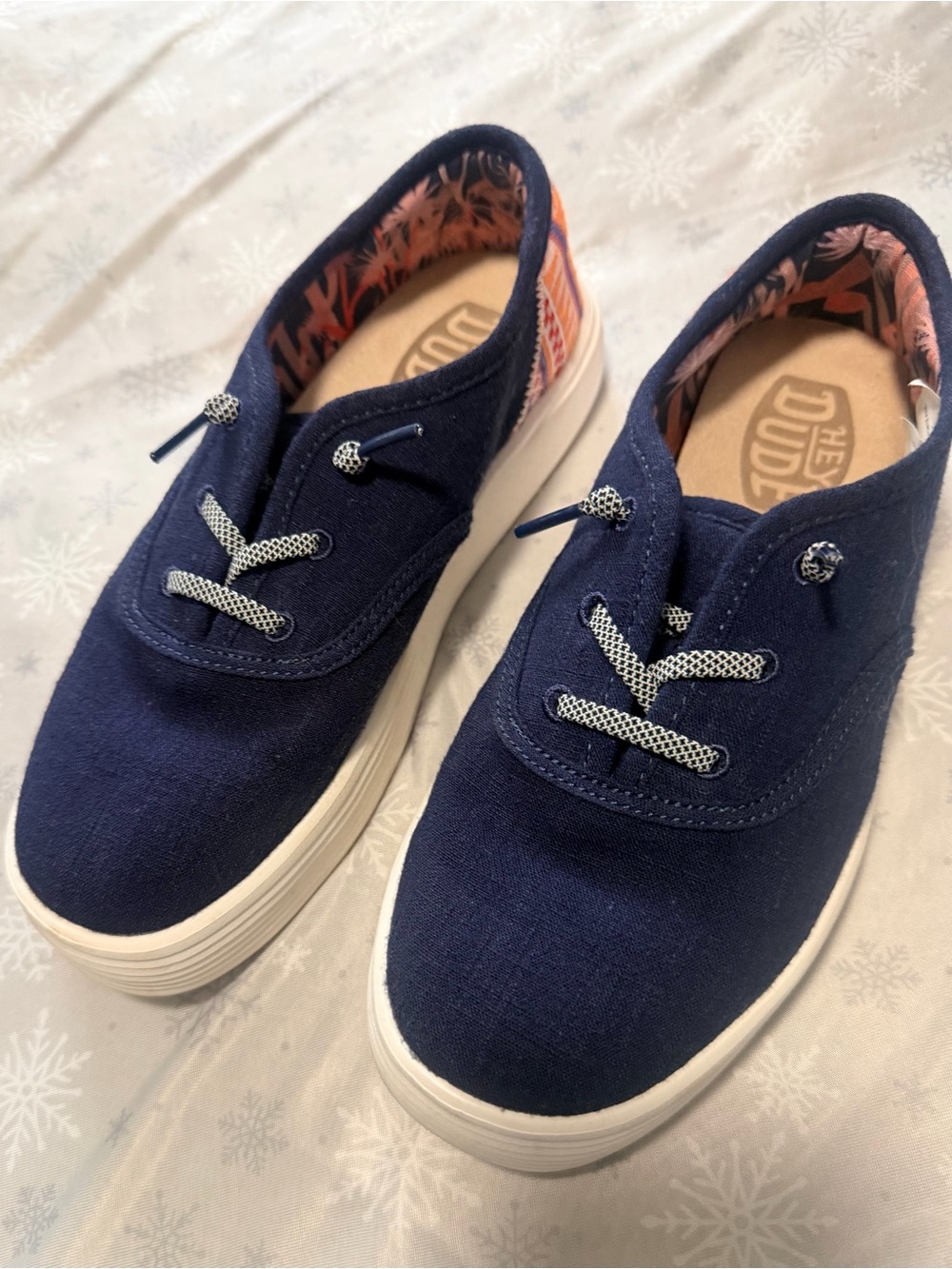 Hey Dude Navy Slip-On Sneakers with Woven Heel Accent Size 7 - Picture 2 of 6